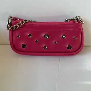 Change Purse Pink with Rhinestones Silver tone Chain Handle Detachable